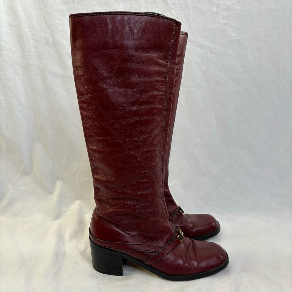 Vintage Red Etienne Aigner Knee High Boots